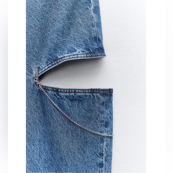 Zara Z1975 MID WAIST STRAIGHT LEG CUT OUT JEWEL JEANS - Picture 5 of 5